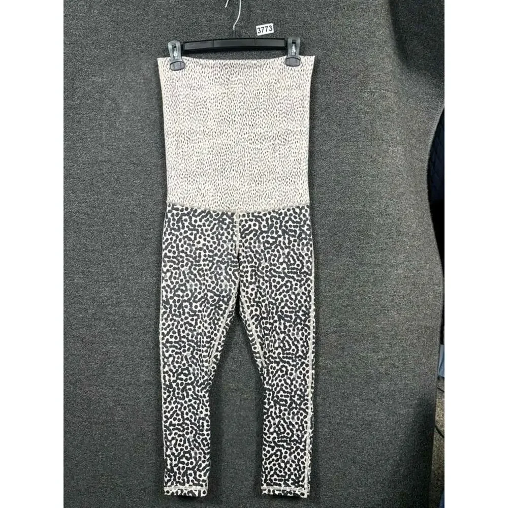 Lululemon Wunder Under Crop II Roll Down Ivory Black Spotted Workout Leggings 6